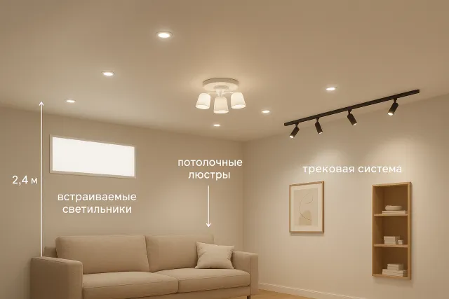 Как выбрать и установить светильники, LED-панели, люстры, трековые и встраиваемые системы освещения для низких потолков